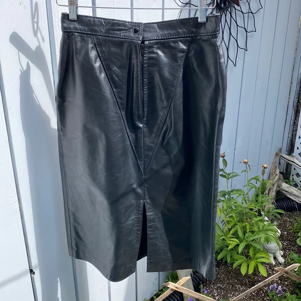 Eureca Vintage Black Leather Skirt High Waist Midi Pencil Skirt Size S/M - Picture 11 of 14